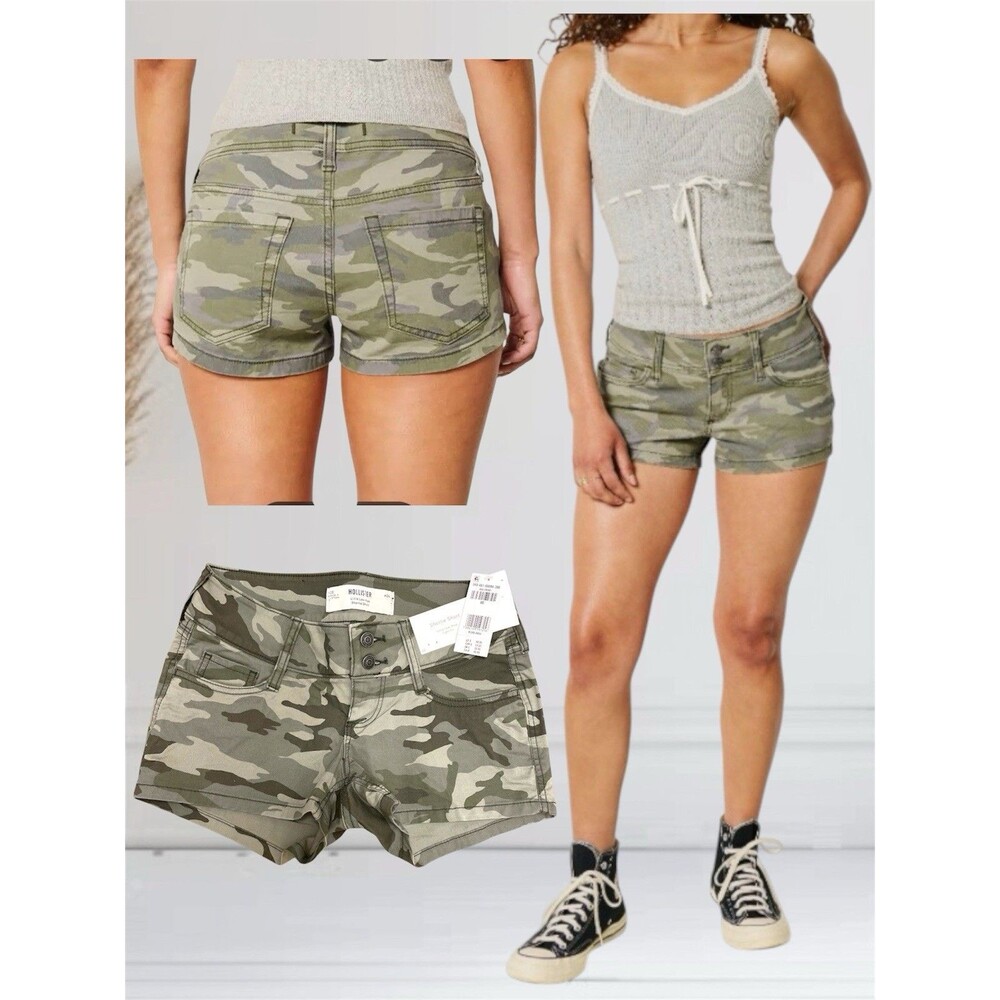 Hollister Women’s 00 W24 Ultra Low-Rise Shortie Camo Tight Shorts Y2K Inspired